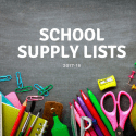 school supplies and apple