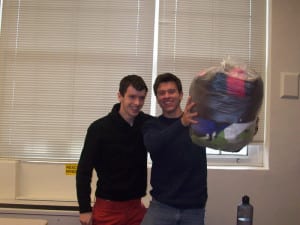 Members of the Service Club bagging coats