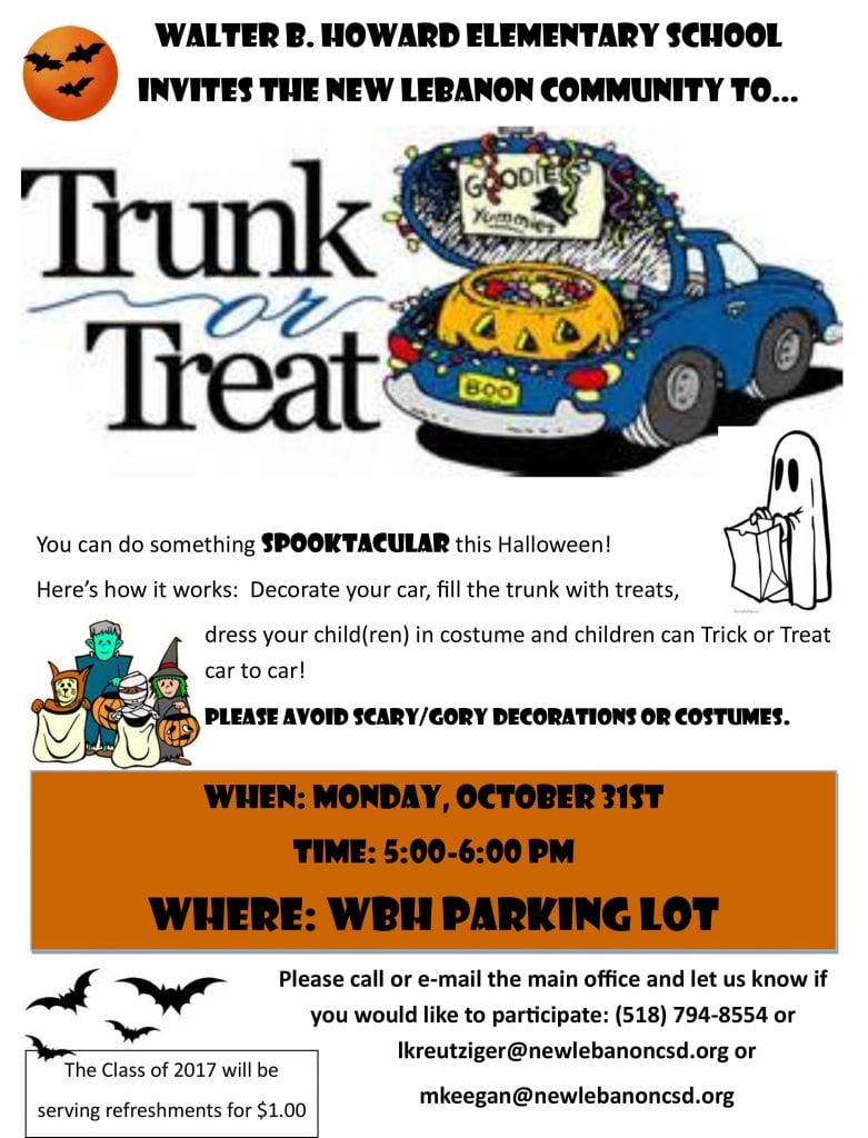 Join us on October 31 for Annual Trunk or Treat New Lebanon CSD