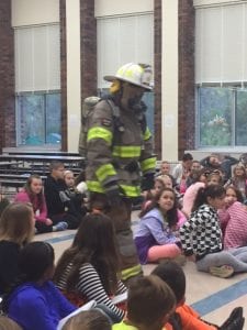 fire fighter at WBH visiting students