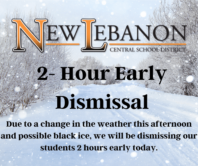 2Hour Early Dismissal for Friday, December 23rd. New Lebanon CSD