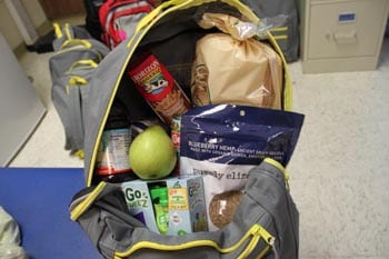 Back pack full of healthy food items